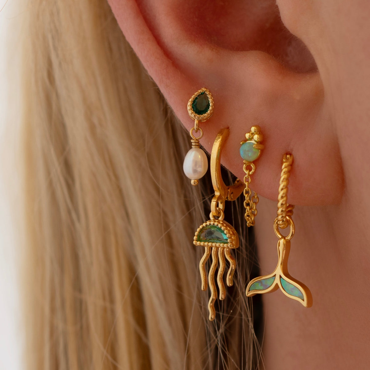 Green Opal Whale Tail Earring