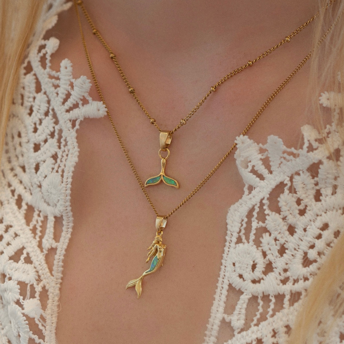 Green Opal Whale Tail Necklace