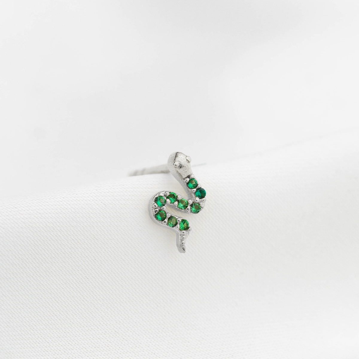 Silver Emerald Tiny Snake Stud