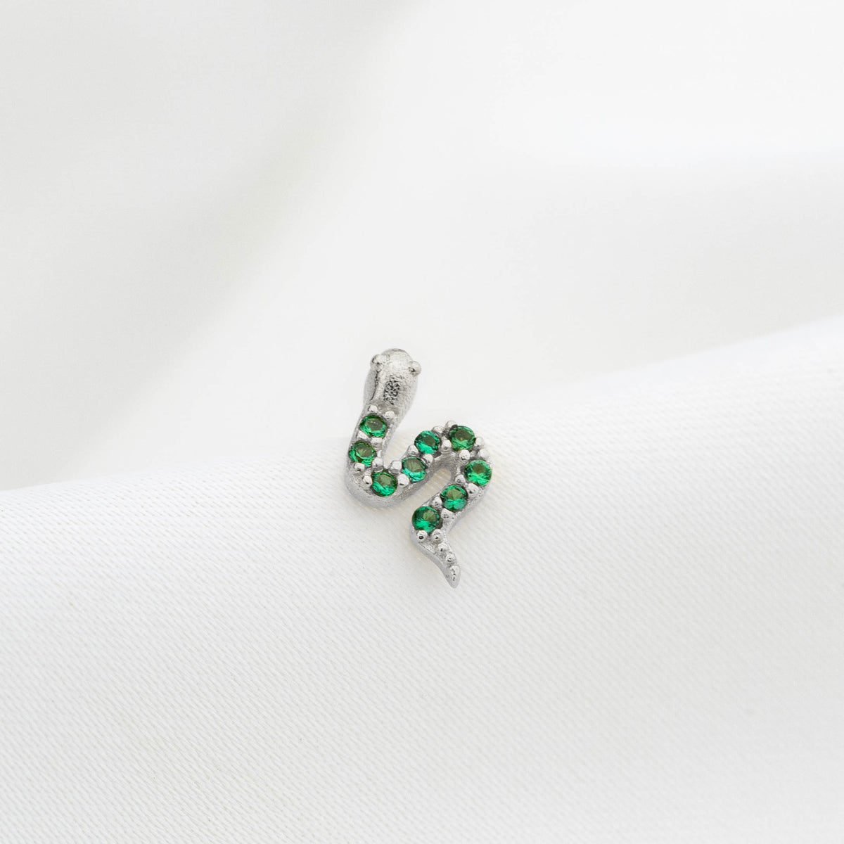 Silver Emerald Tiny Snake Stud