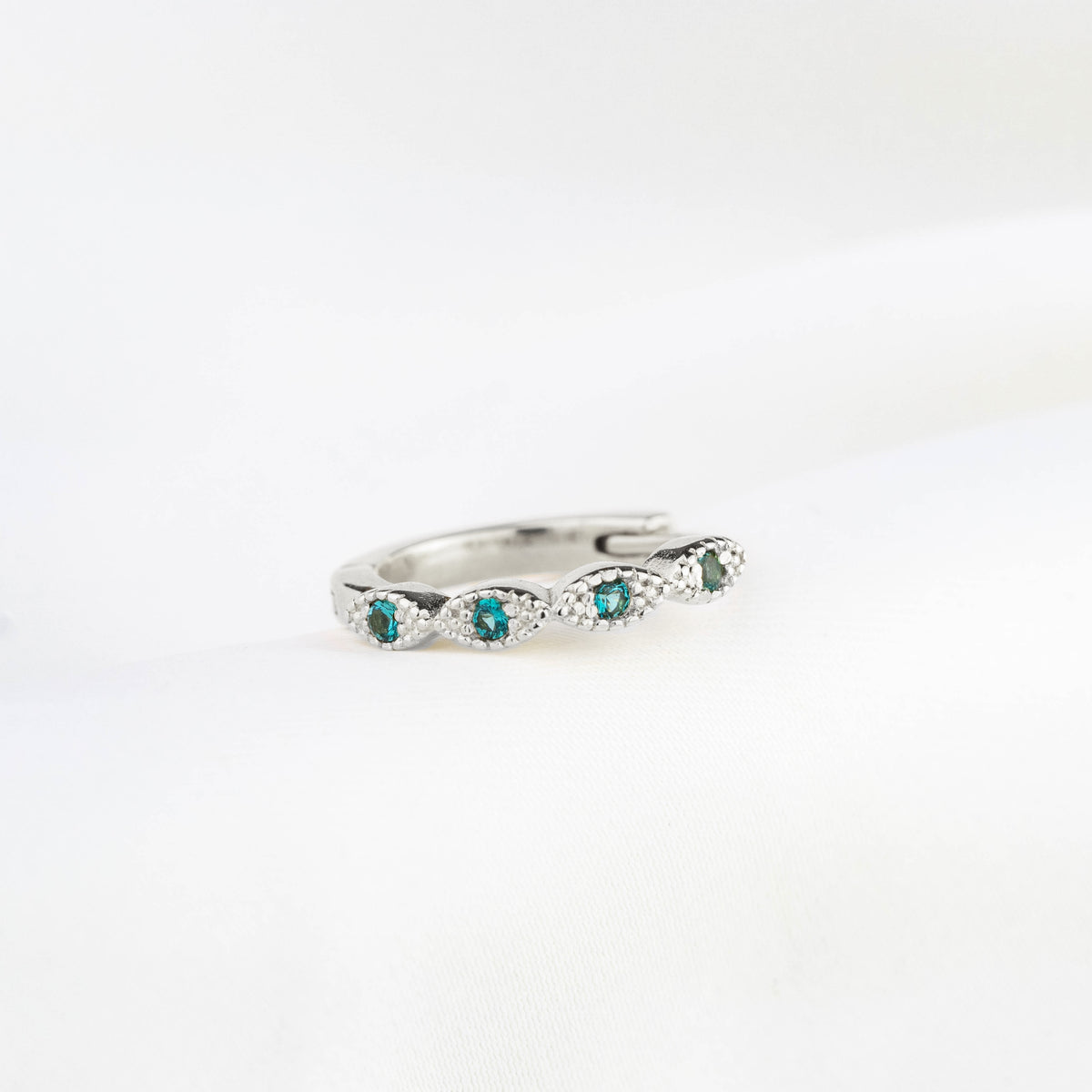 Silver Turquoise Blue Delicate Cubic Hoop