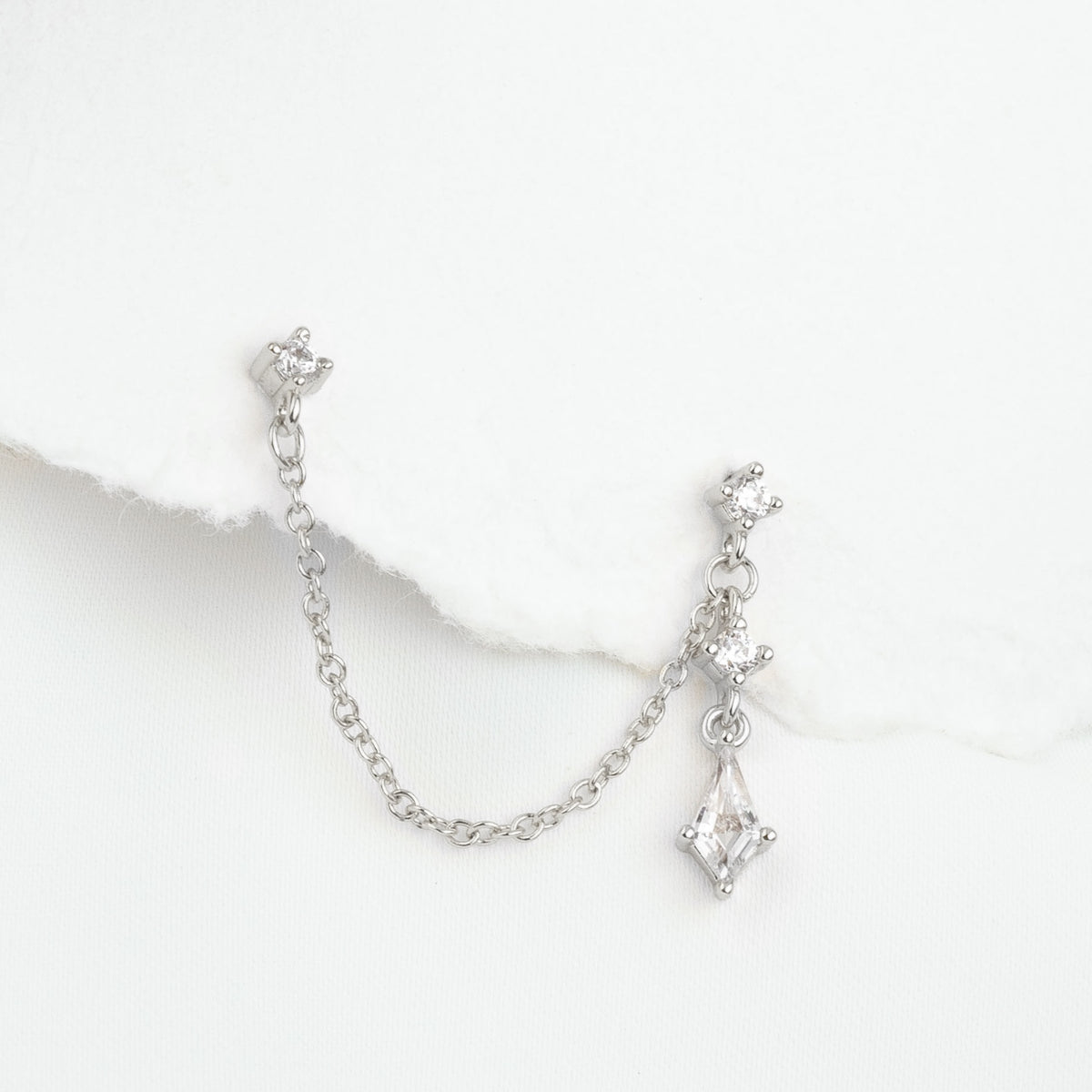 Silver Diamond Drop Chain Earpin