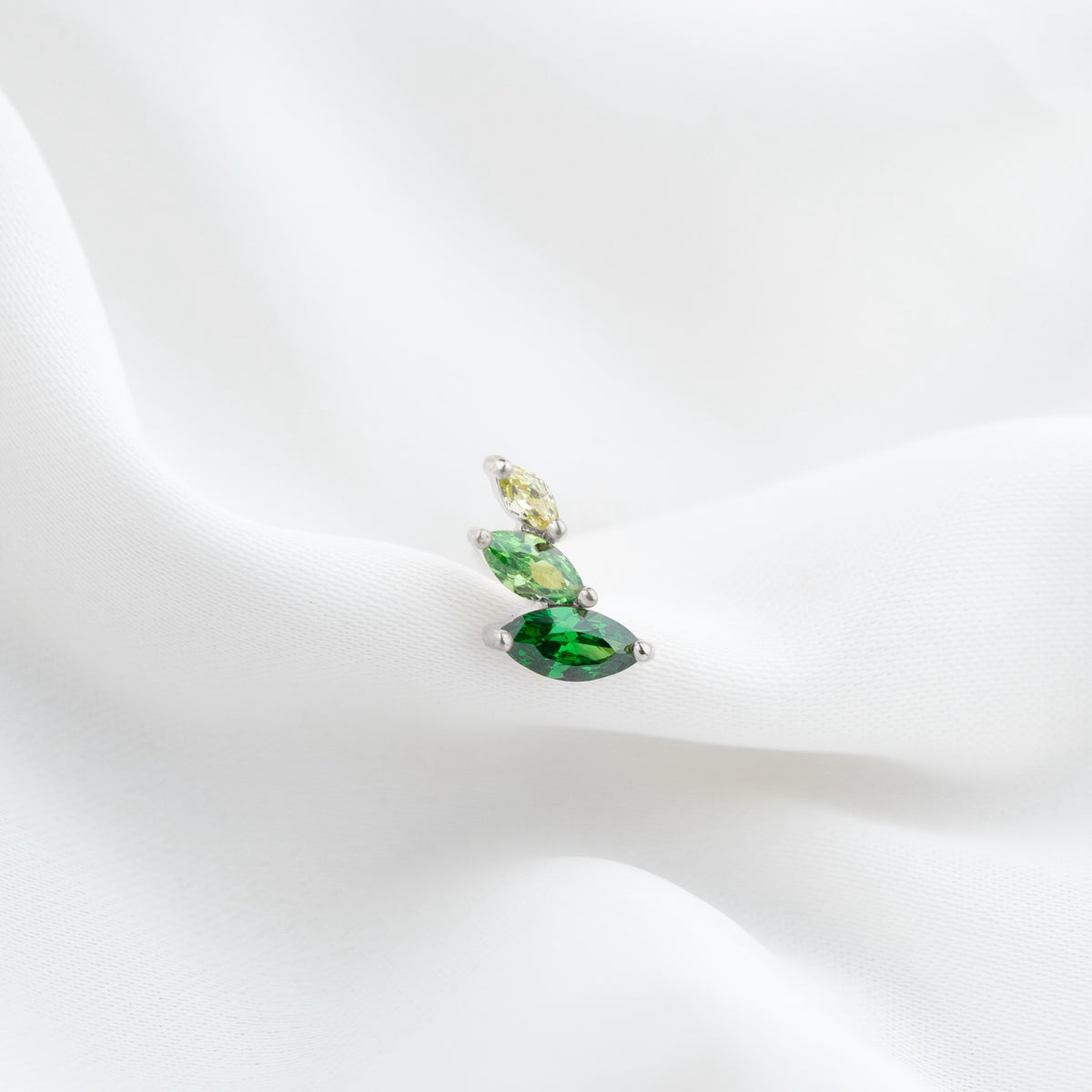 Silver Emerald Delicate Marquise Diamonds Stud