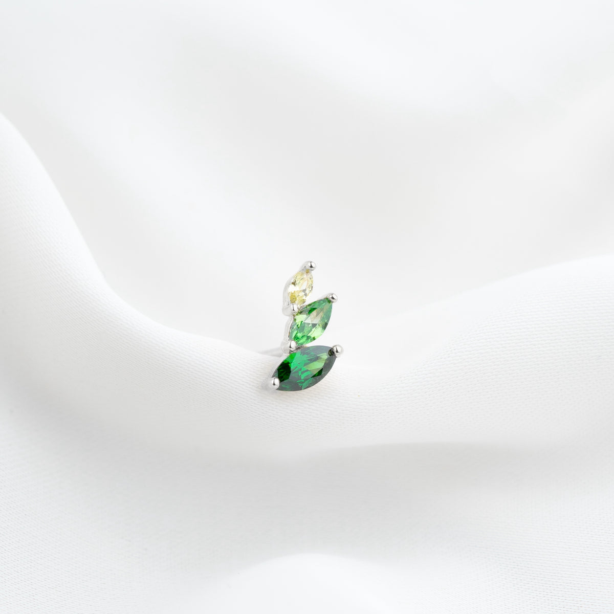 Silver Emerald Delicate Marquise Diamonds Stud