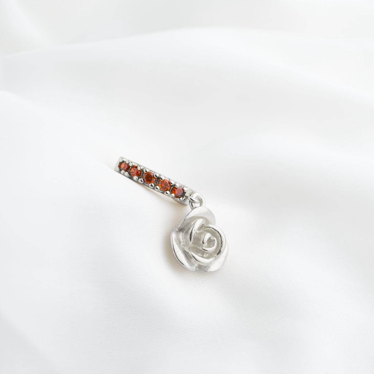 Silver Rose Garnet Hoop Earring