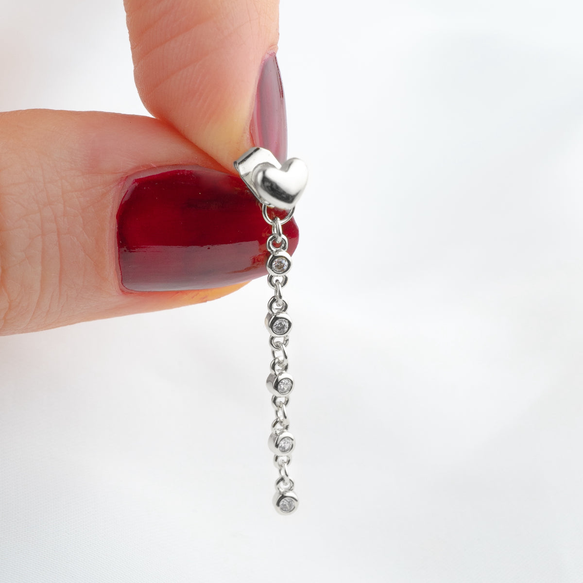 Silver Heart Sparkling Dangle Stud