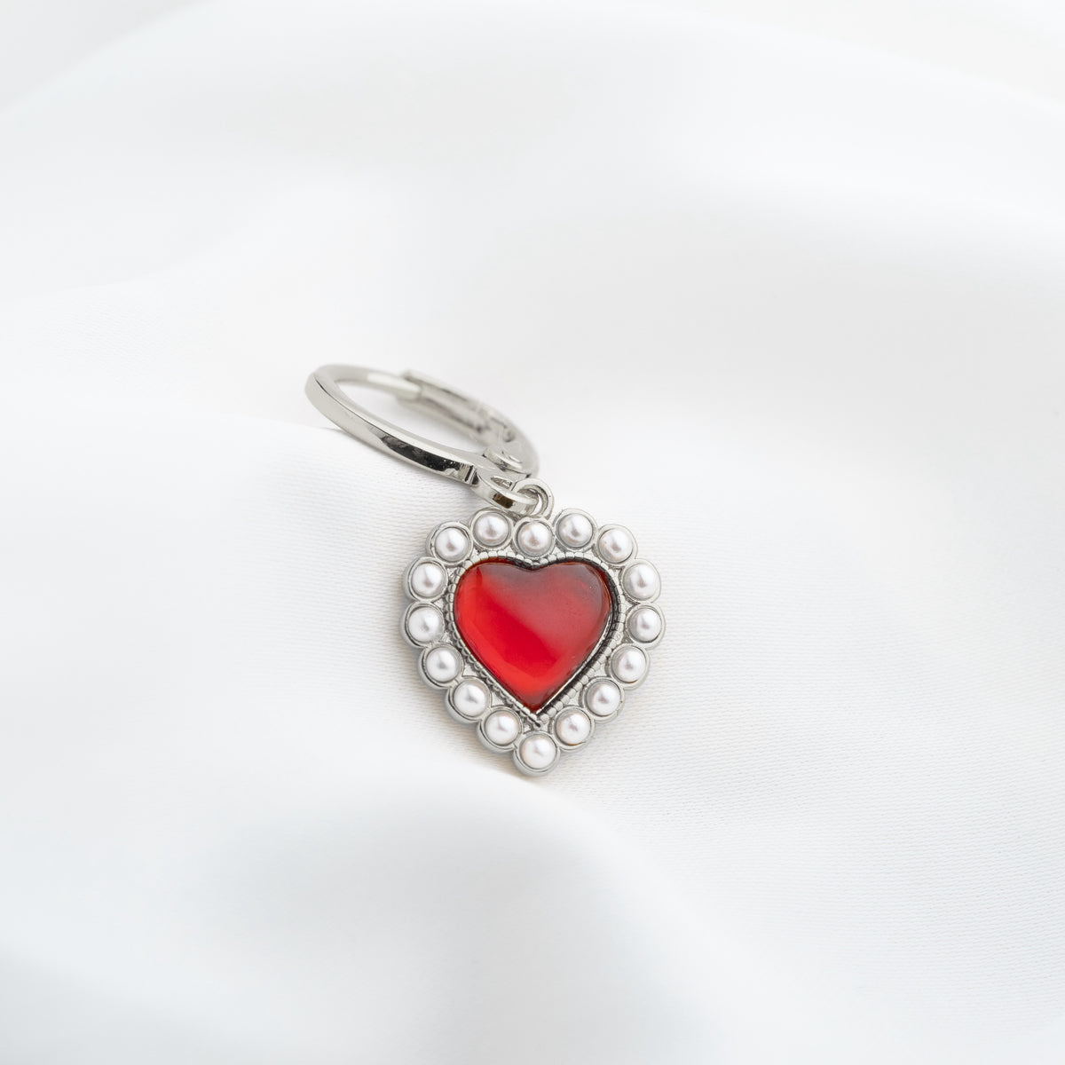 Silver Ruby Romantic Pearls Earring