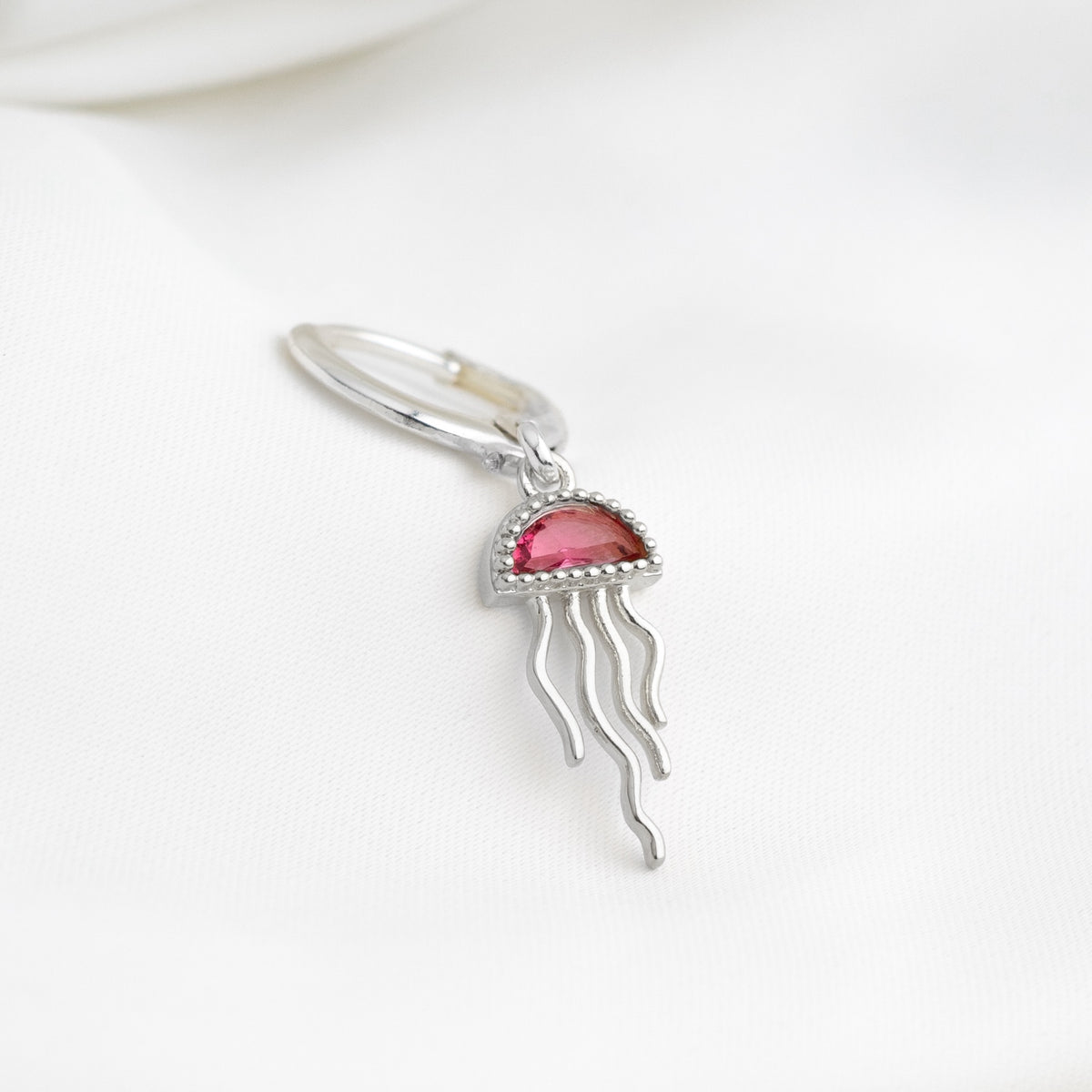 Silver Pink Tropical Jellyfish Earring