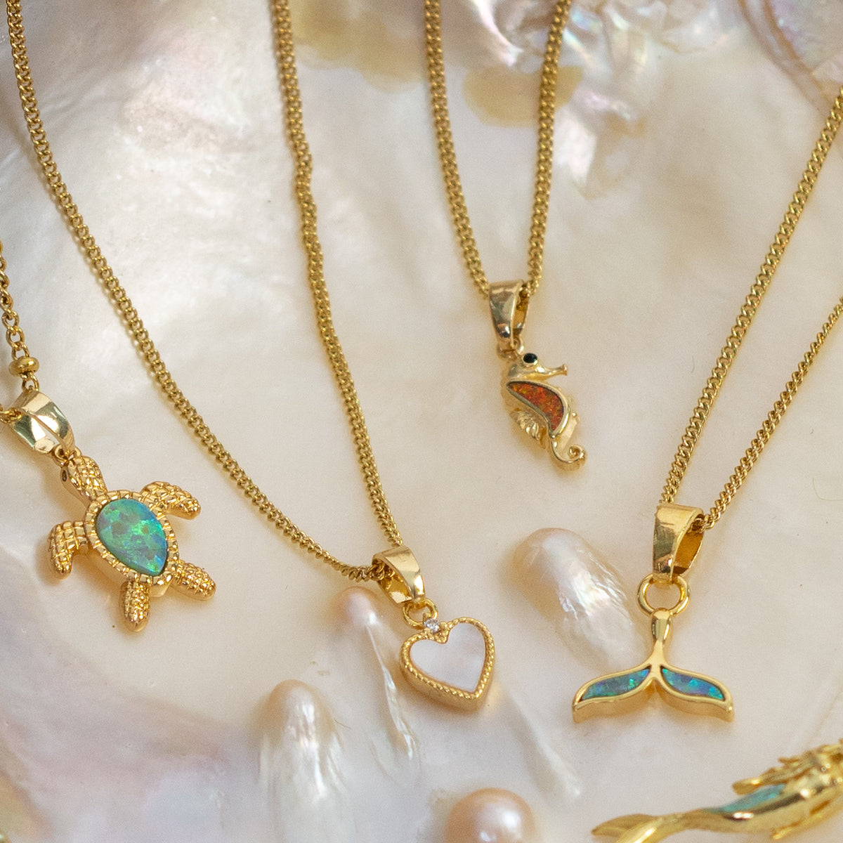 Green Opal Whale Tail Necklace