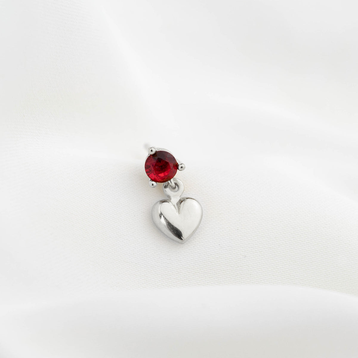 Silver Ruby Diamond Earpin Heart