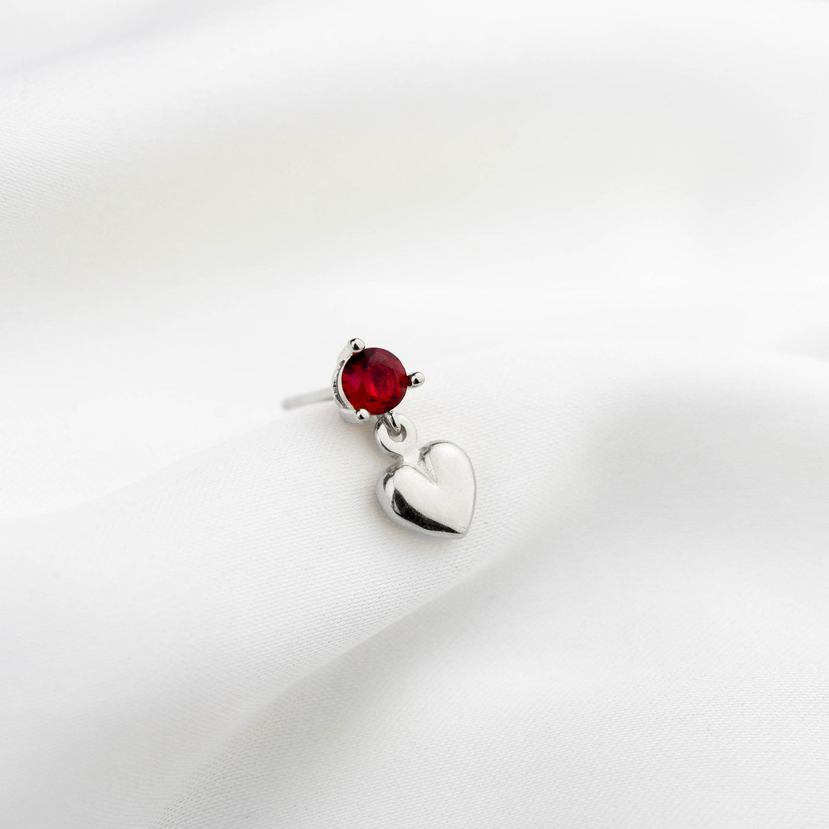 Silver Ruby Diamond Earpin Heart