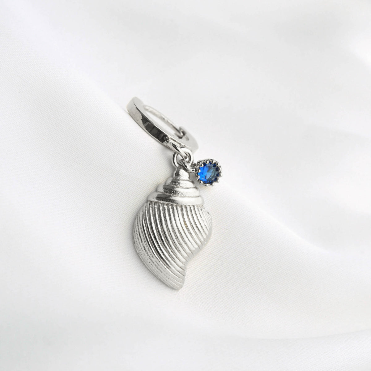 Silver Bohemian Blue Spiral Shell Earring
