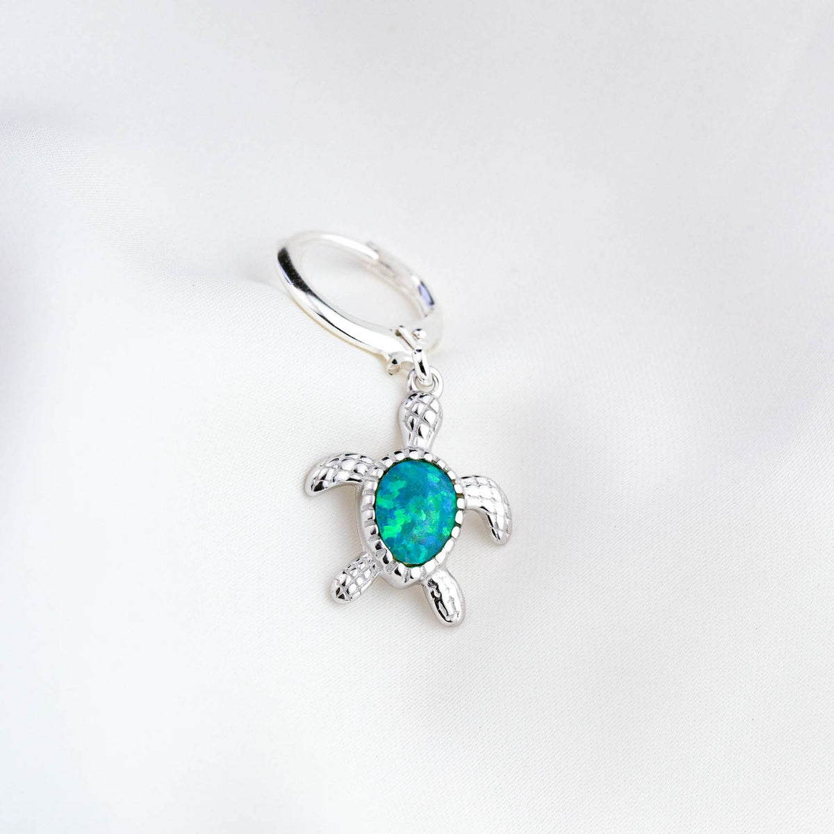 Silver Bohemian Green Opal Turtle Earring