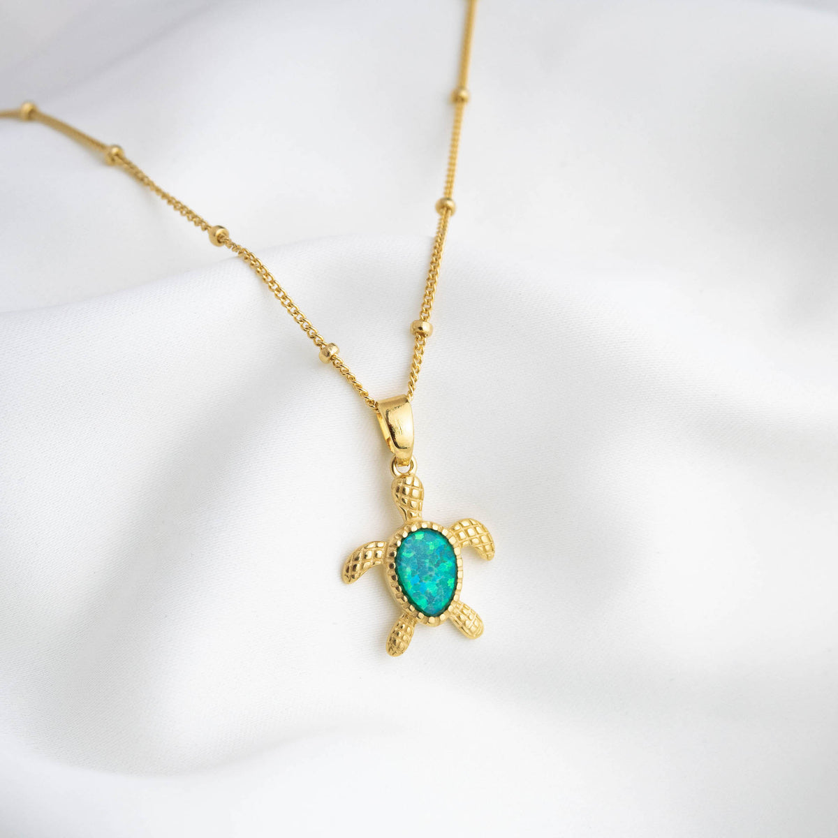 Bohemian Green Opal Turtle Necklace
