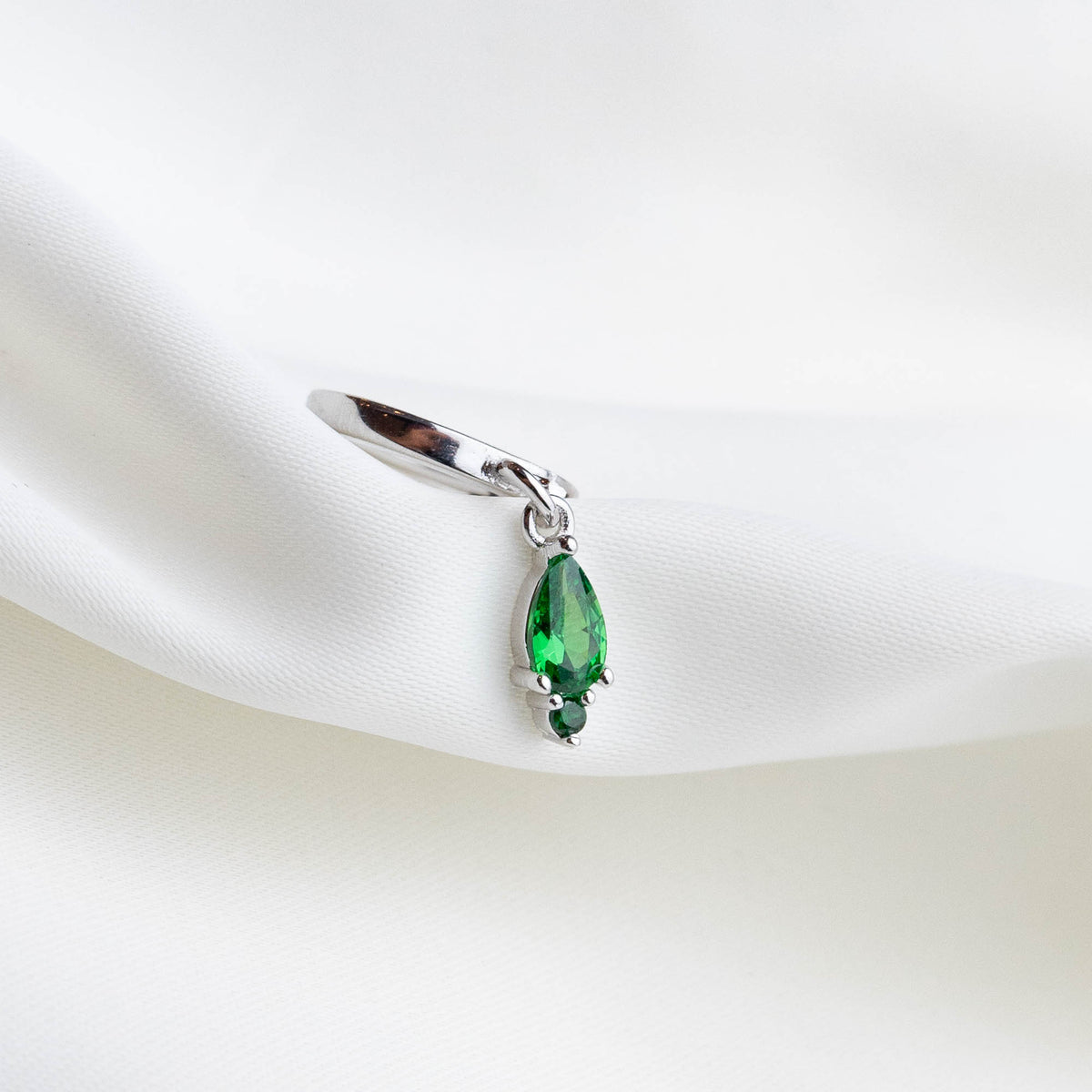 Silver Emerald Delicate Drop Earring