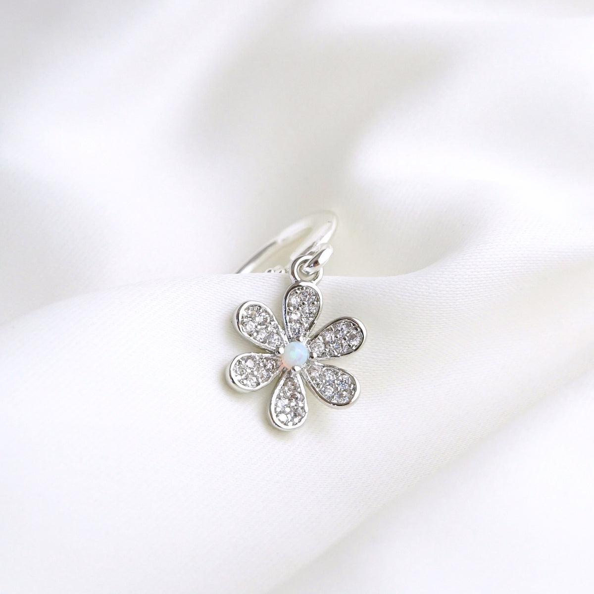 Silver Sparkling Opal Flower Earring