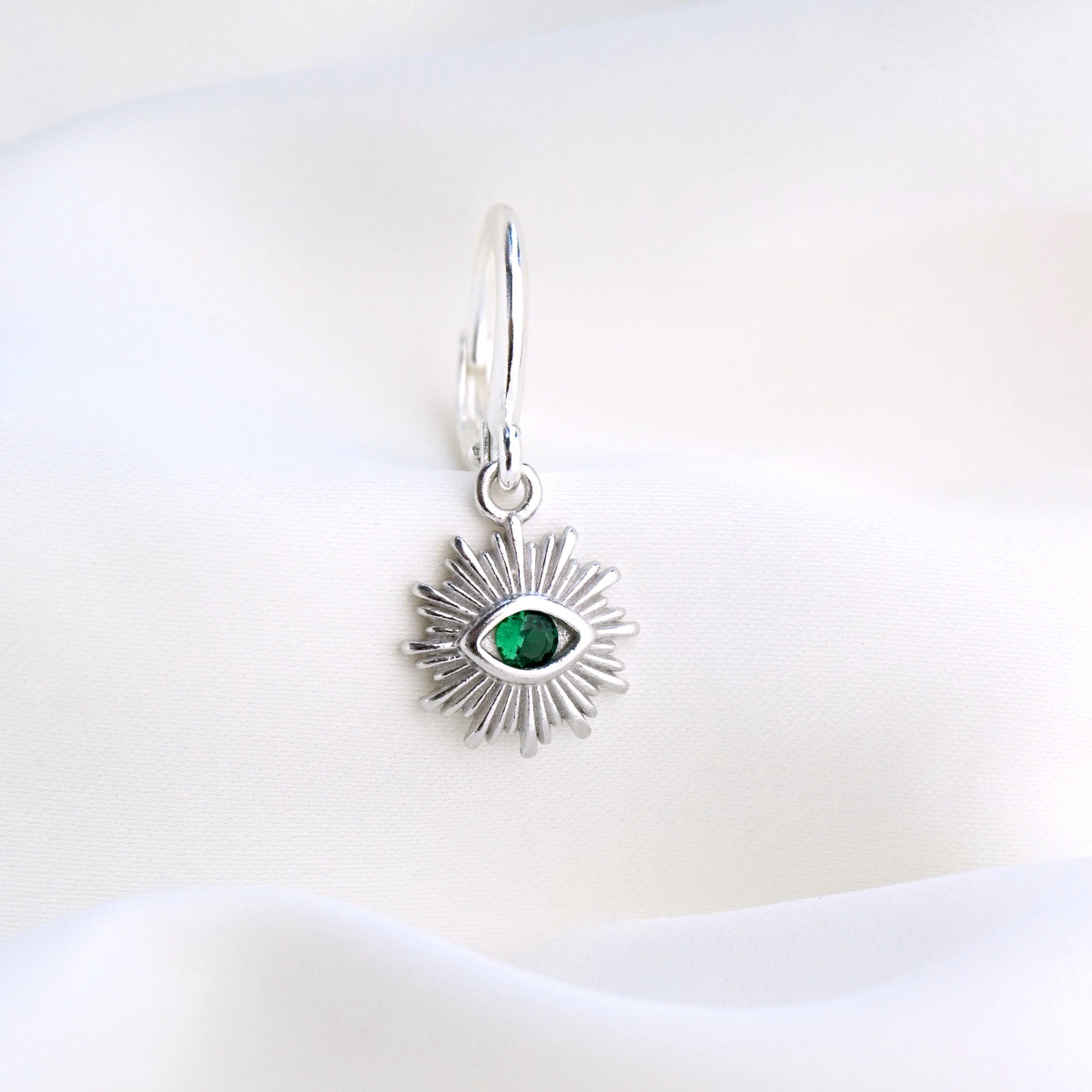 Silver Emerald Evil Eye Earring