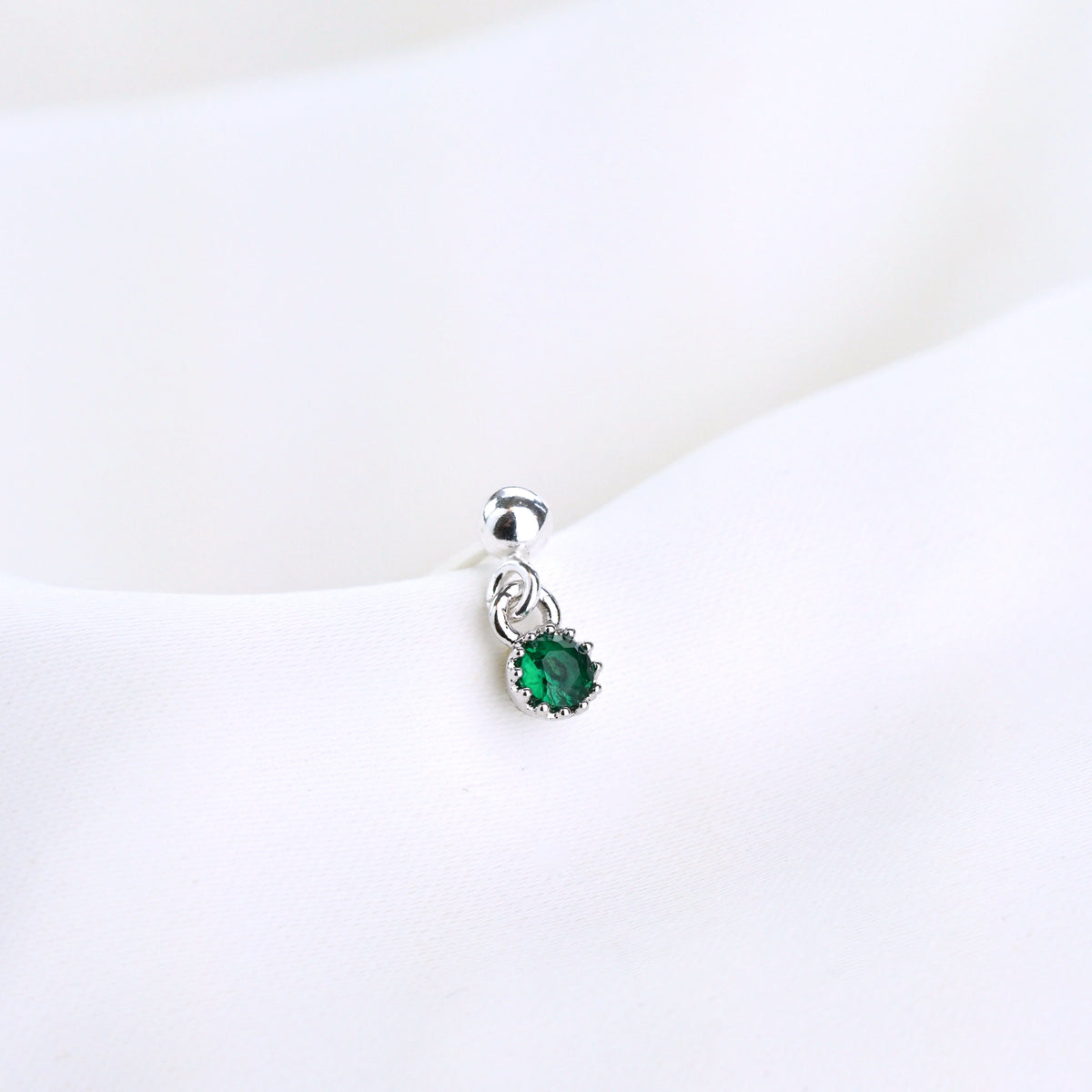 Silver Emerald Zirconia Earpin