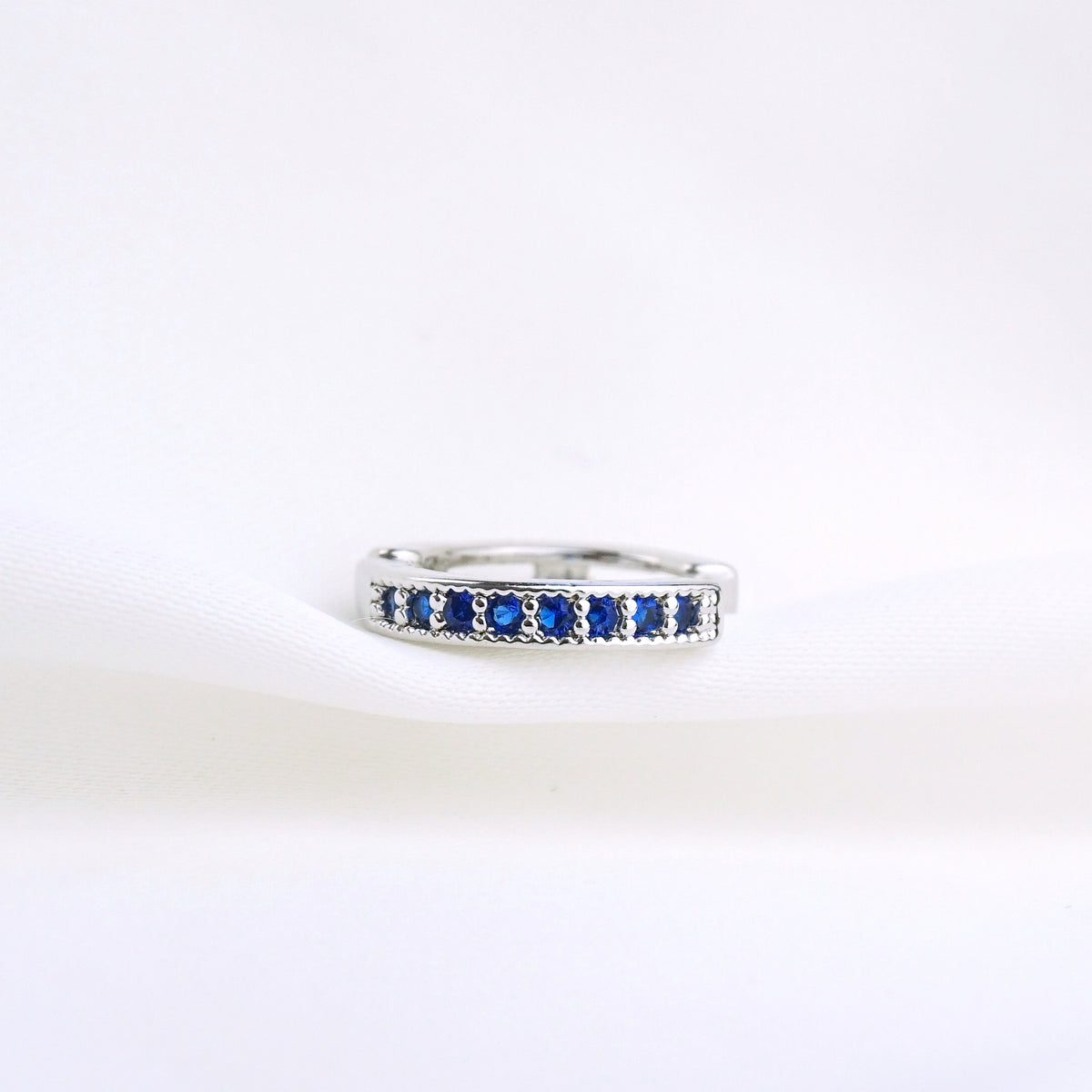 Silver Sapphire Blue Diamond Ring Hoop