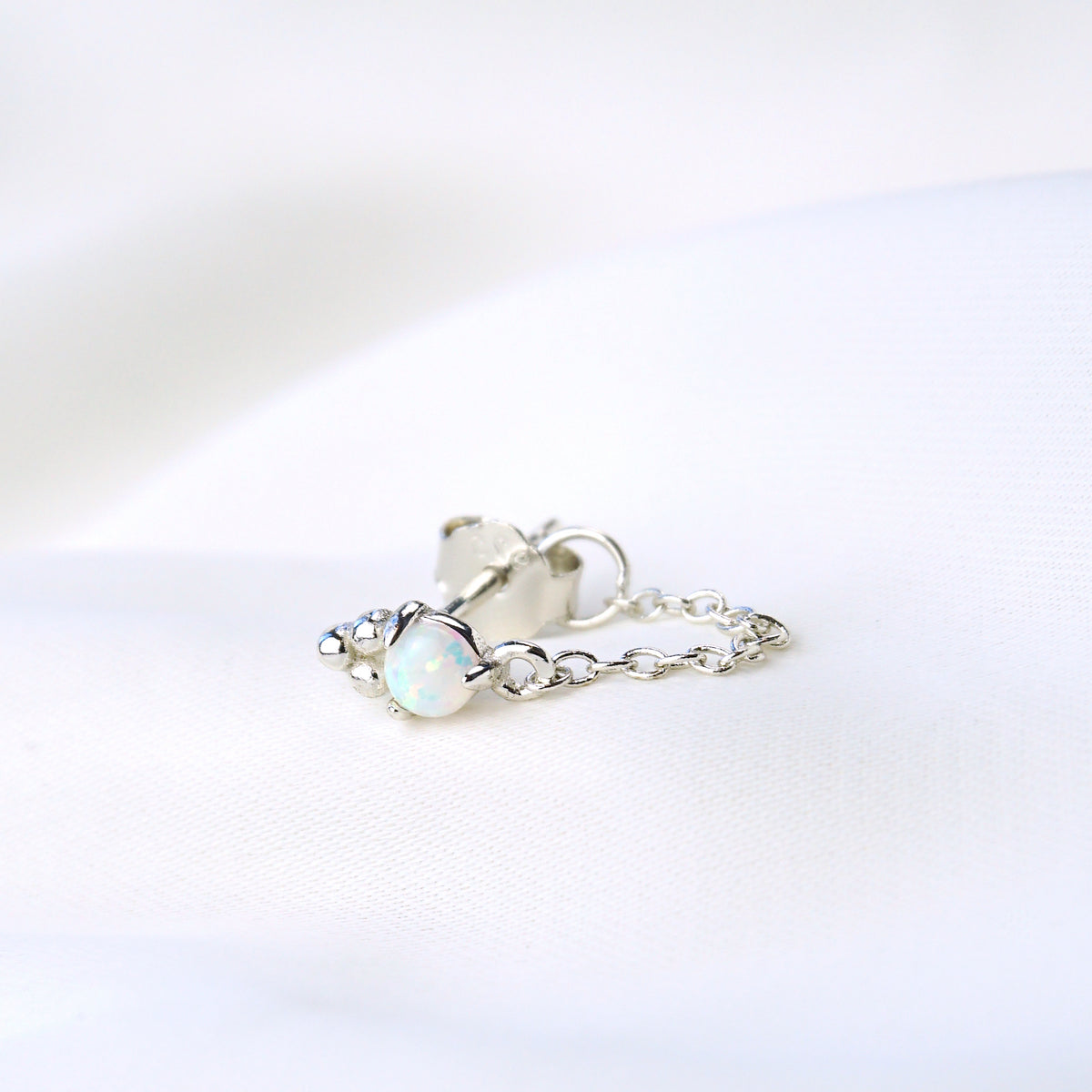 Silver Delicate Opal Chain Earpin