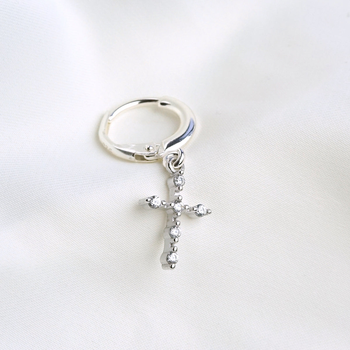 Silver Delicate Diamond Cross Earring
