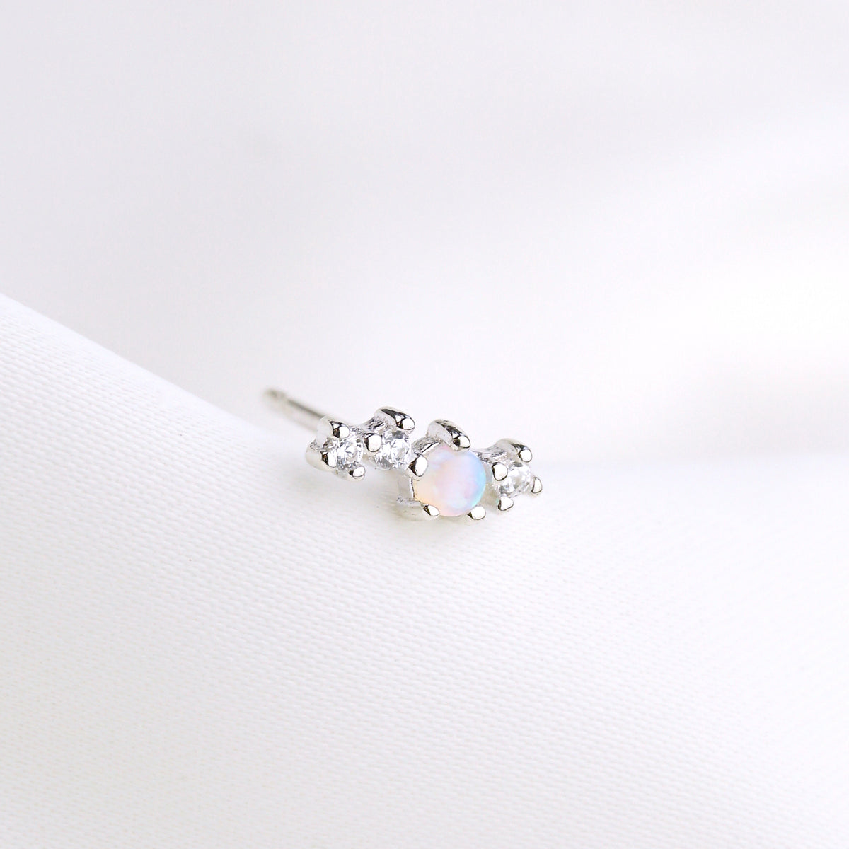 Silver Opals And Diamonds Stud