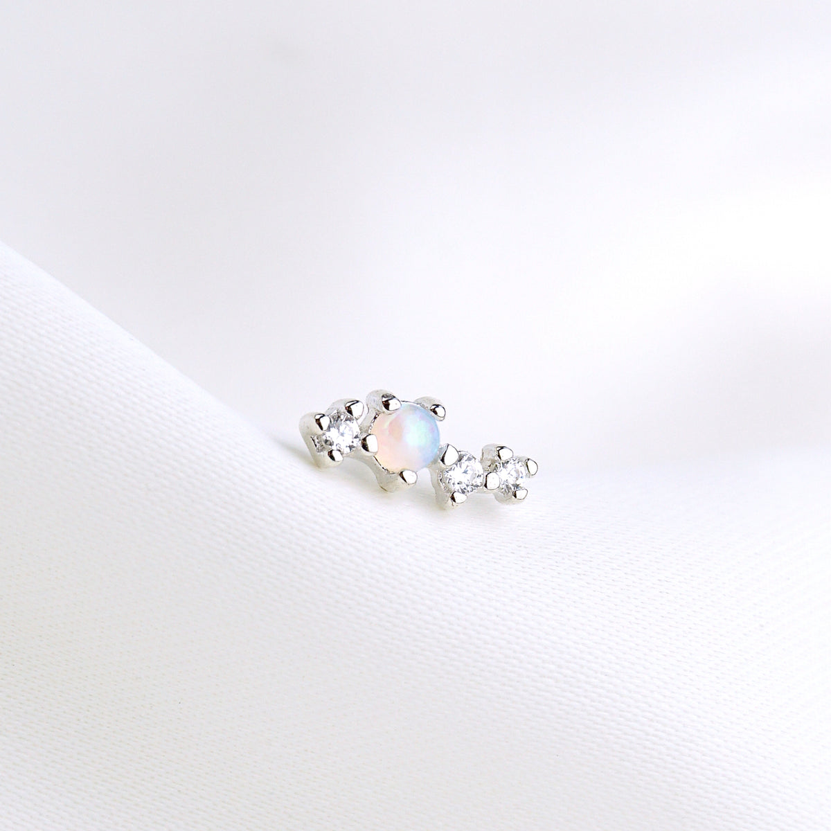 Silver Opals And Diamonds Stud