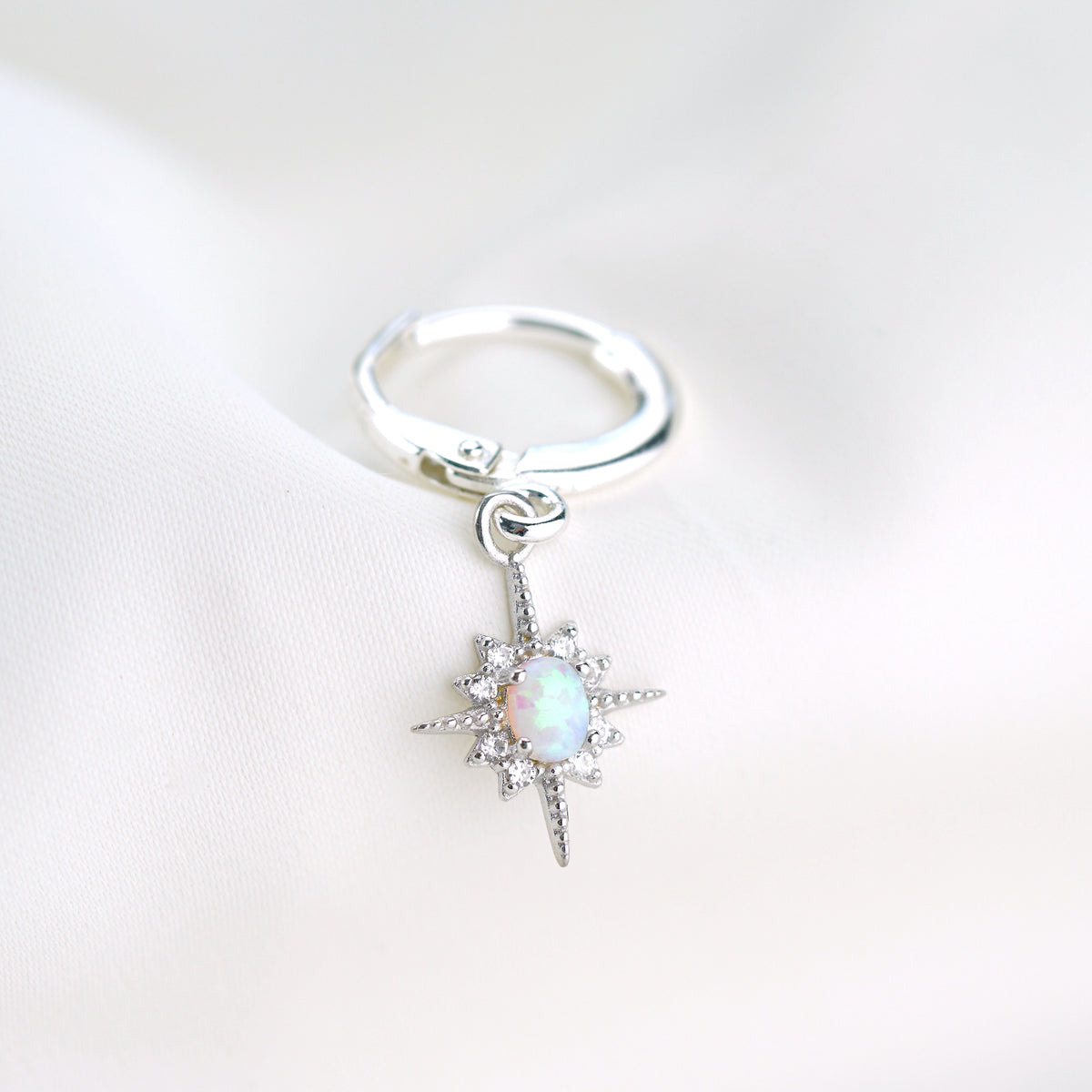 Silver Delicate Opal North Star Earring
