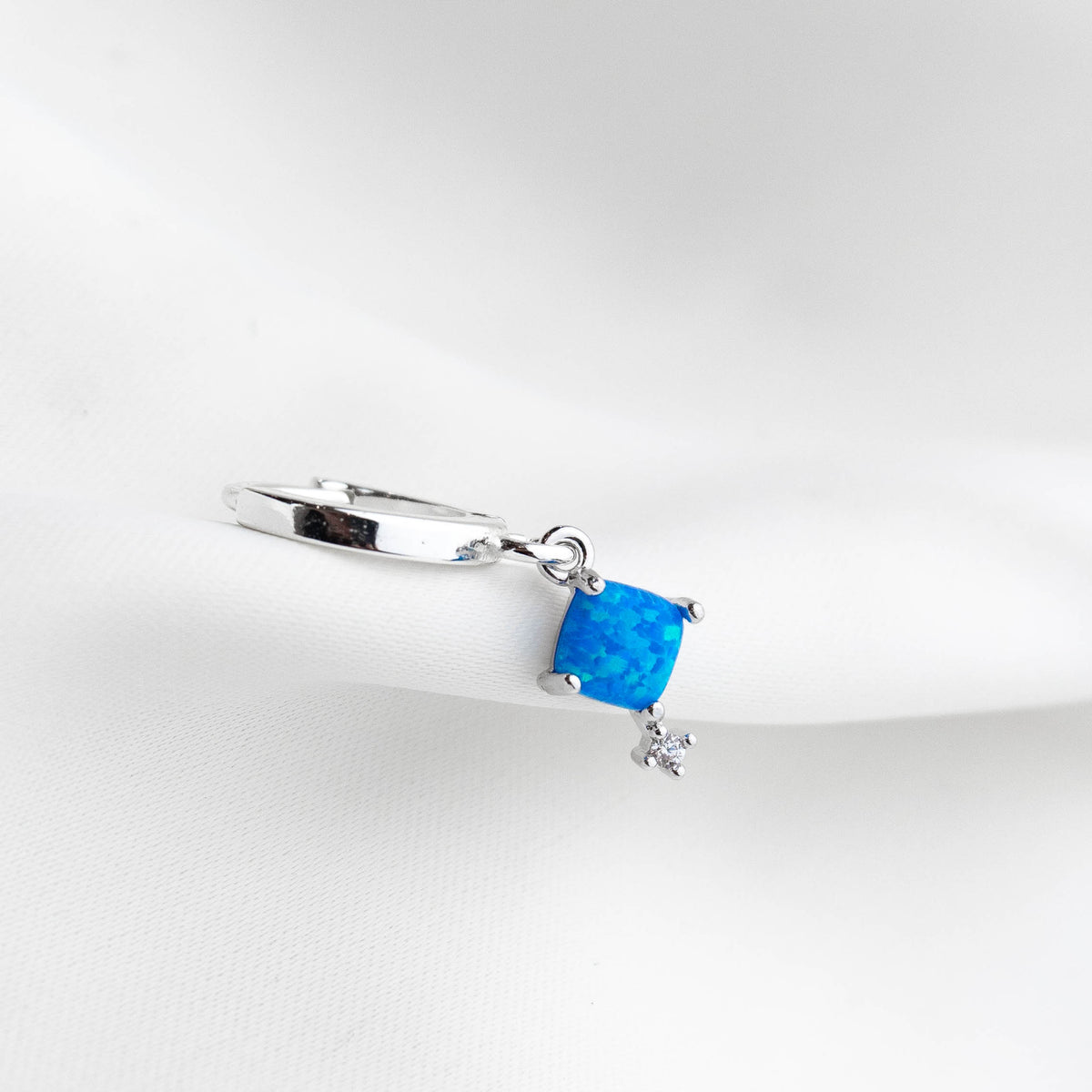 Silver Deep Blue Cubic Opal Earring