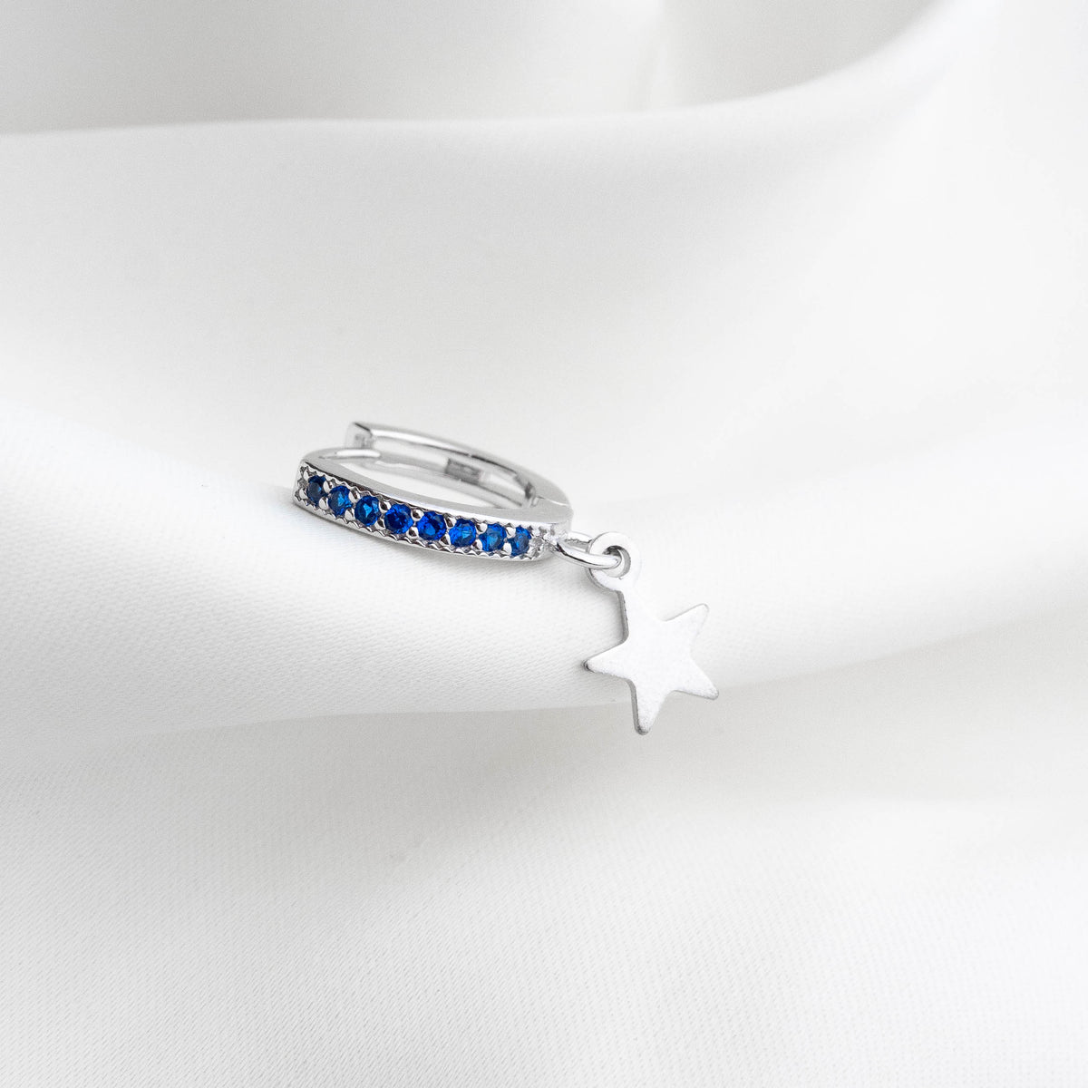 Silver Small Star Sapphire Hoop