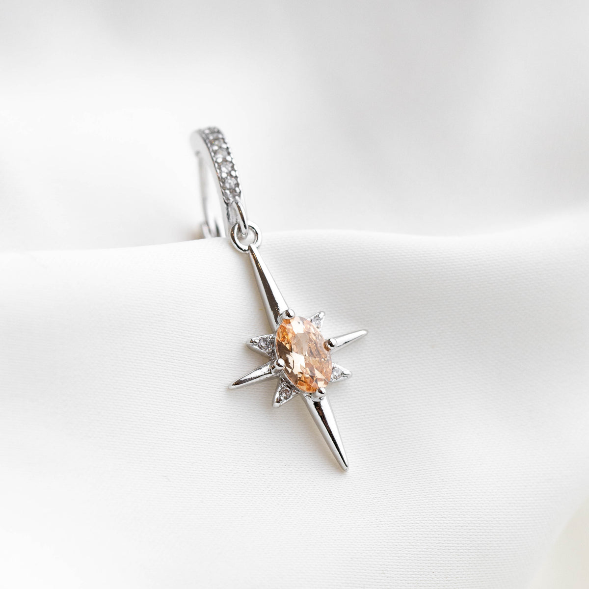 Silver Champagne Diamond North Star Earring