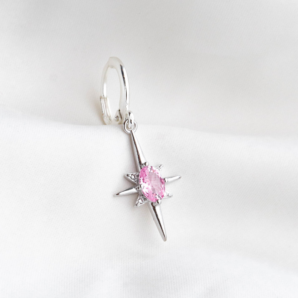 Silver Pink Diamond North Star Earring
