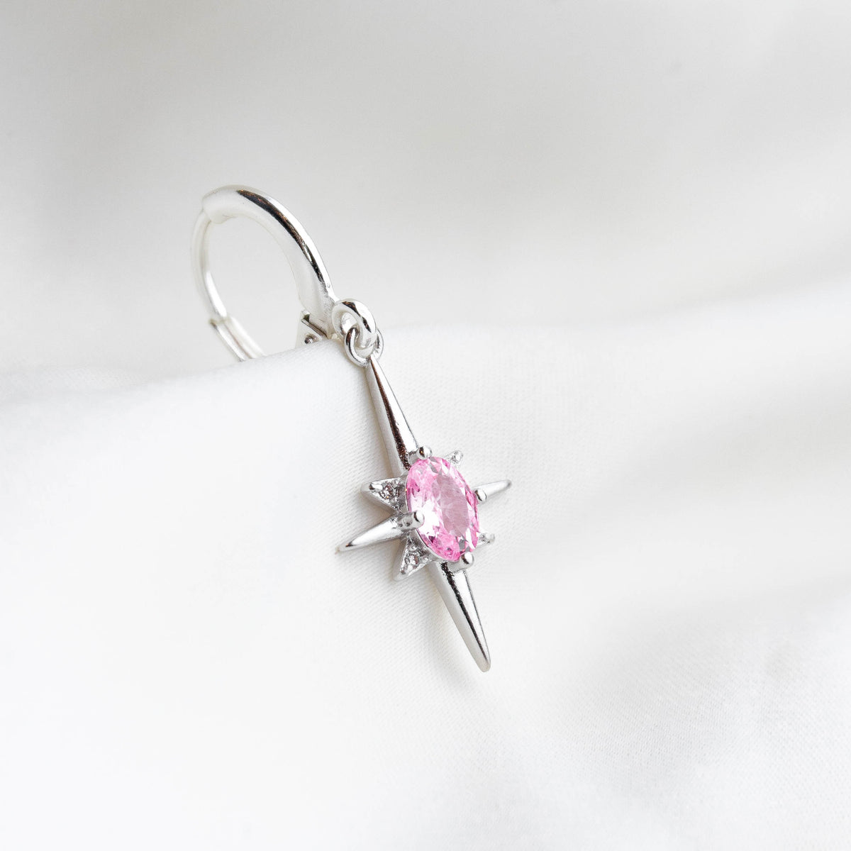 Silver Pink Diamond North Star Earring