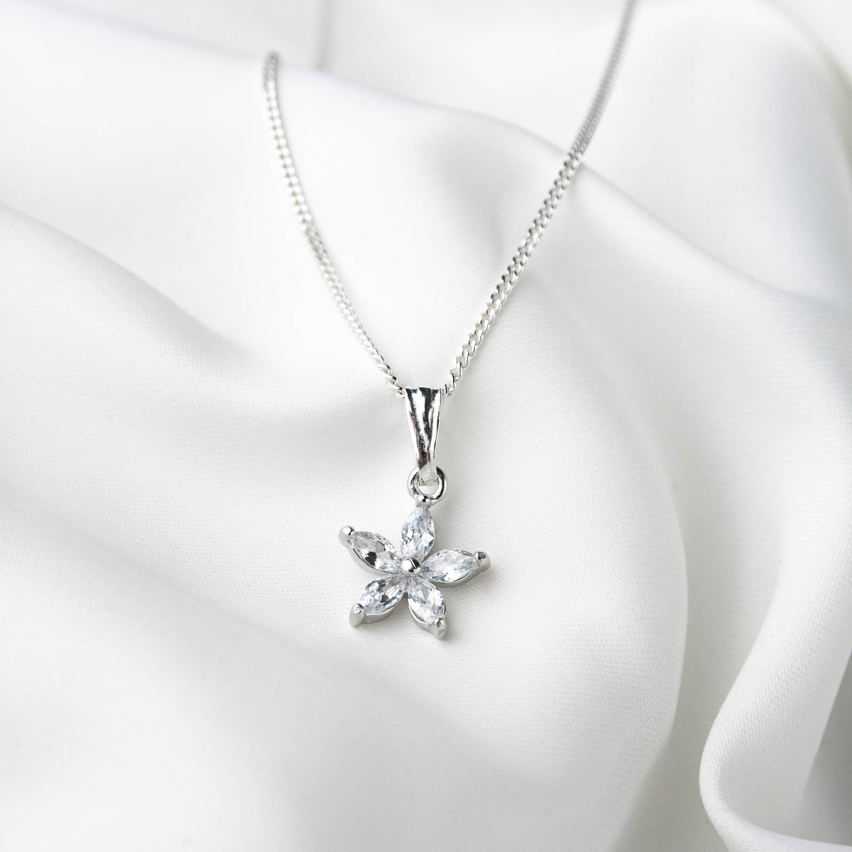 Silver Diamond Flower Necklace
