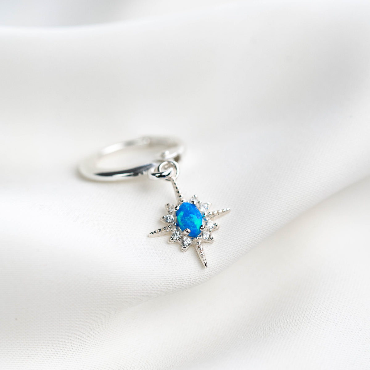Silver Deep Blue Delicate Opal North Star Earring