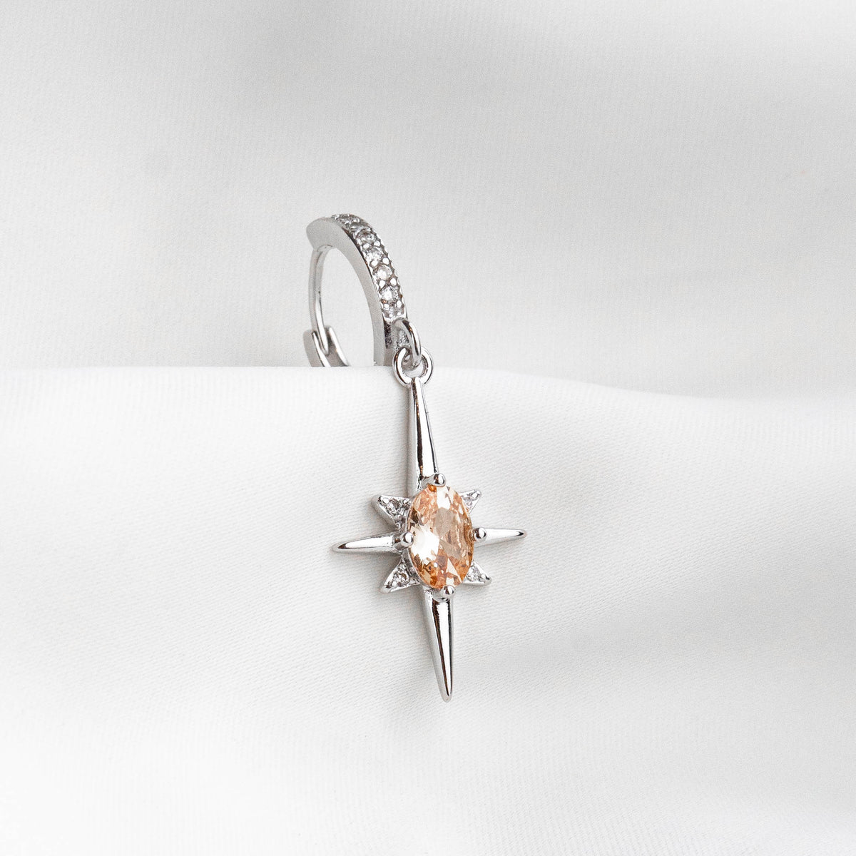 Silver Champagne Diamond North Star Earring