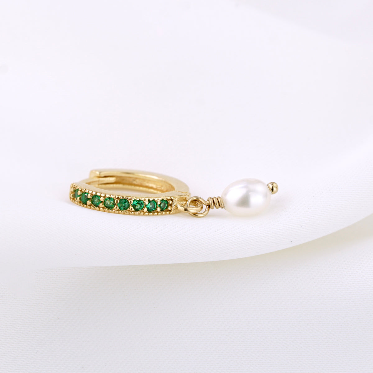 Emerald Hoop Pearl Earring