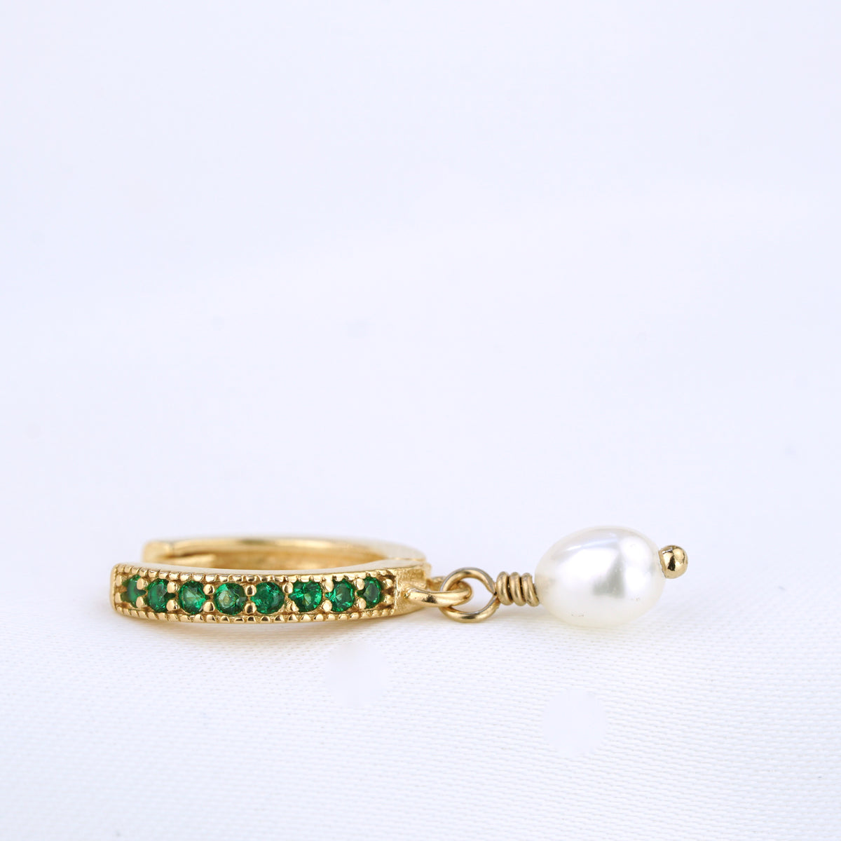 Emerald Hoop Pearl Earring