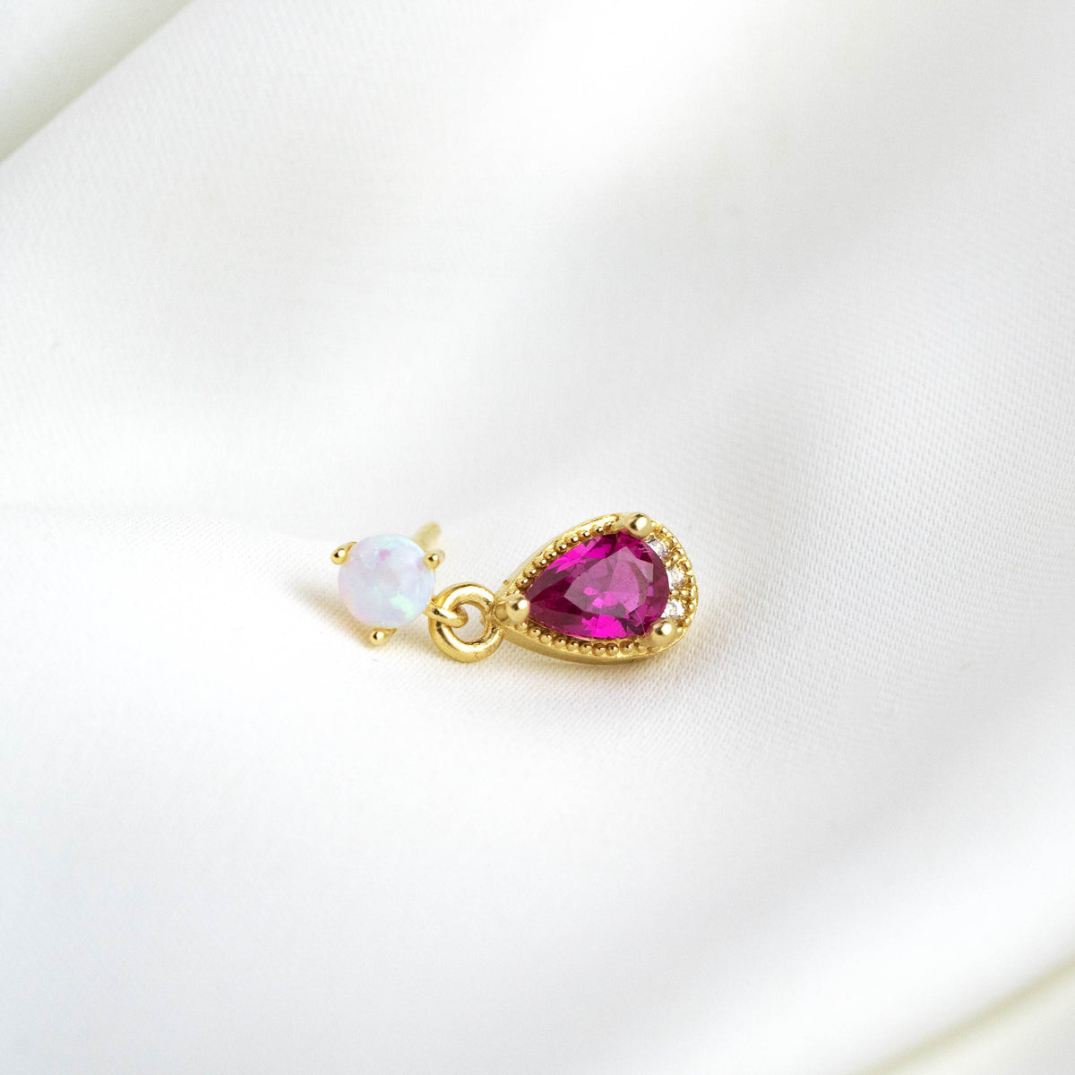 Opal Earpin Deep Pink Sparkling Drop