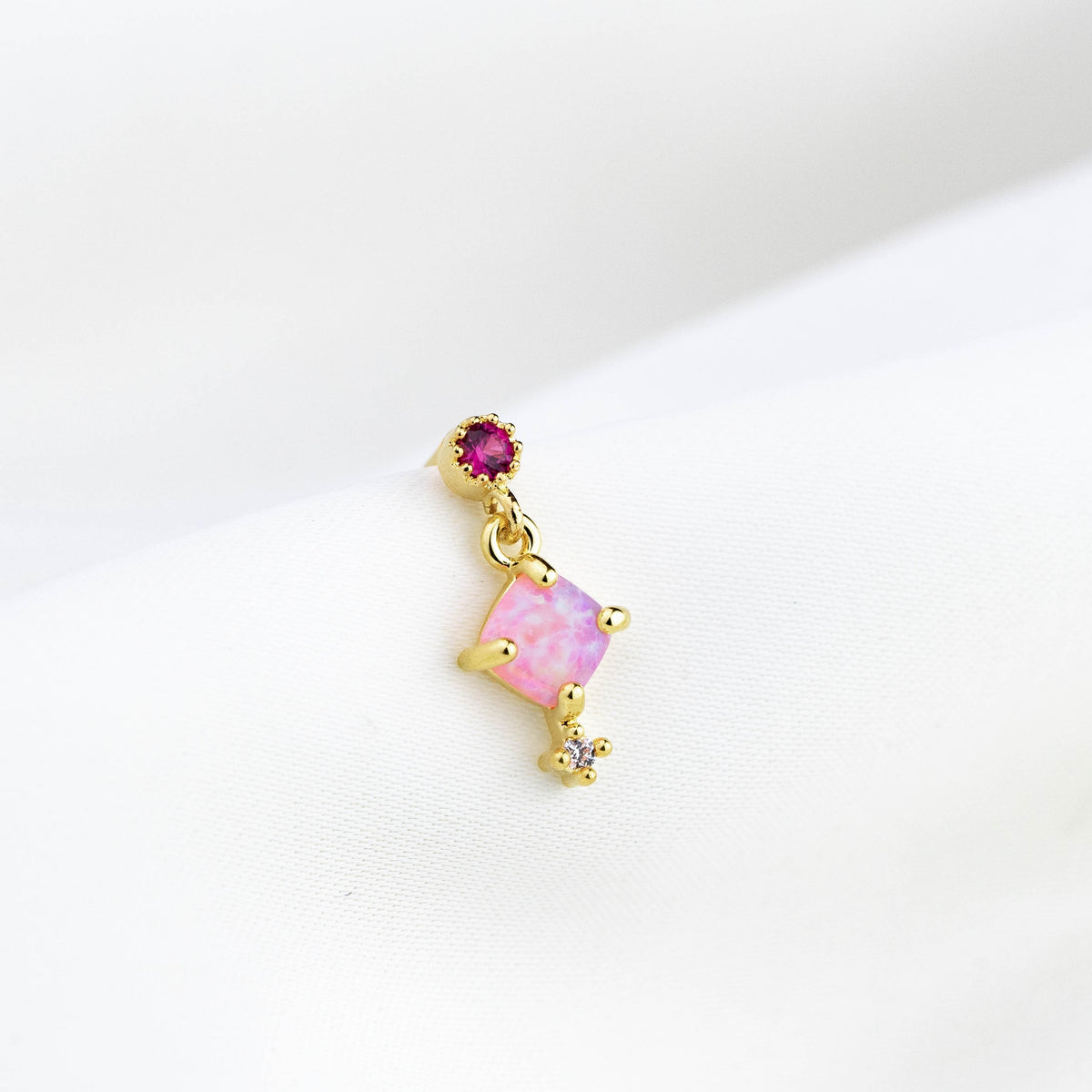 Pink Cubic Opal Earpin