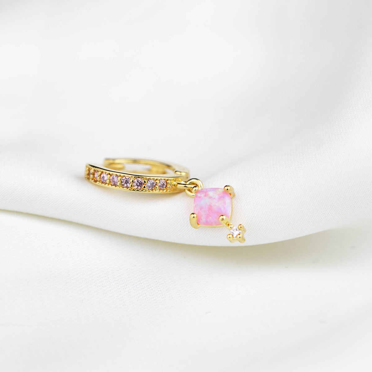 Pink Cubic Opal Sparkling Hoop Earring