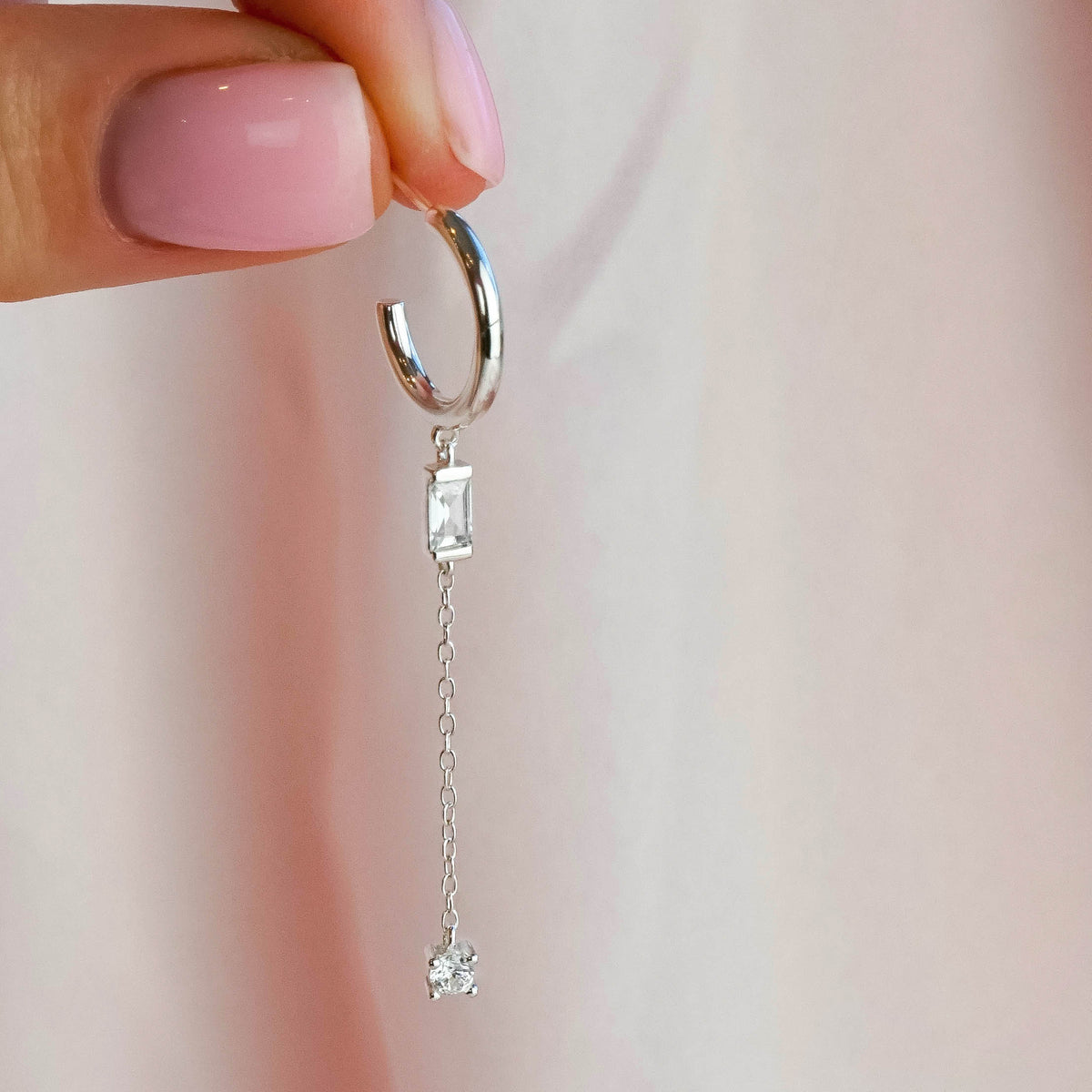 Silver White Cubic Chain Earring