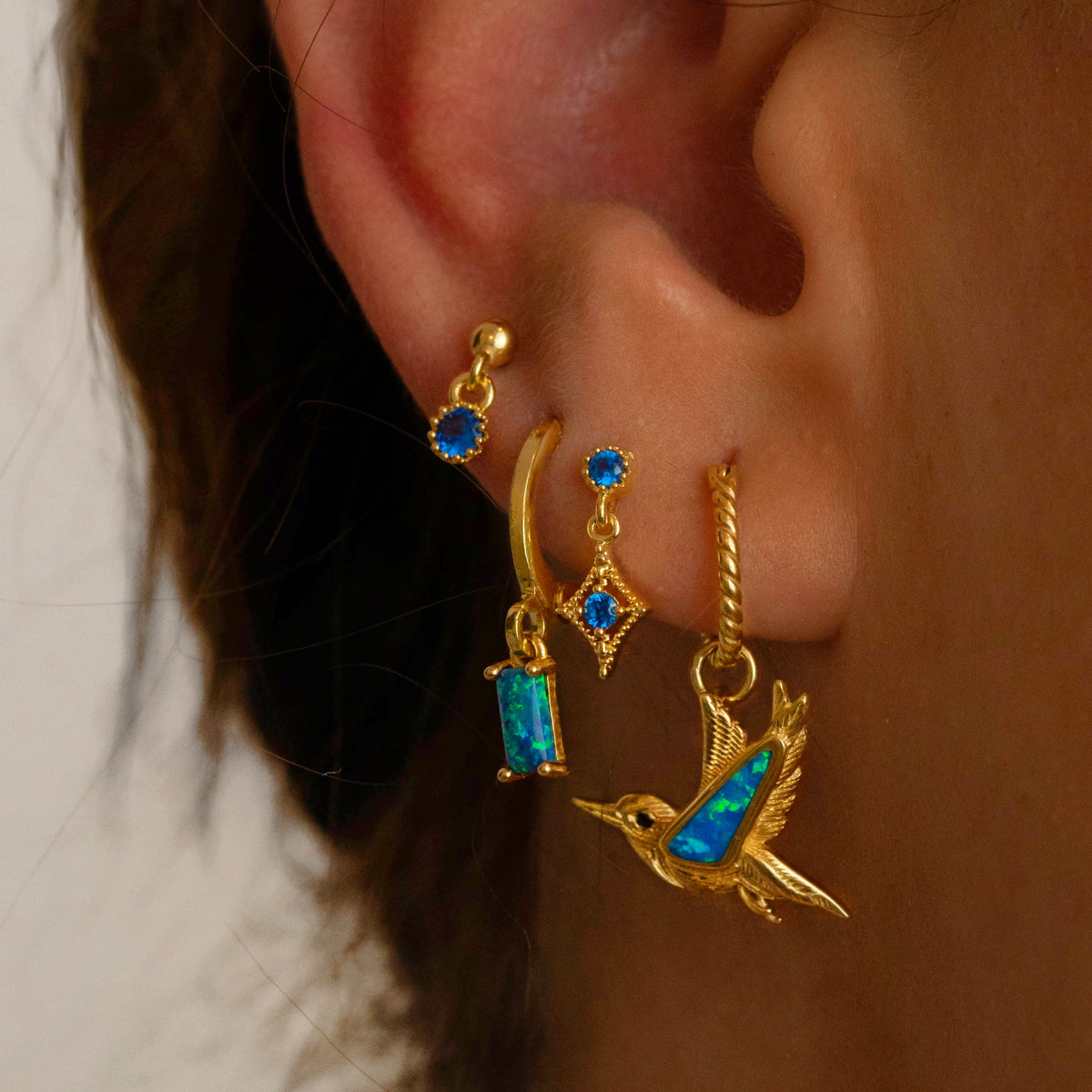 Bohemian Blue Opal Hummingbird Earring
