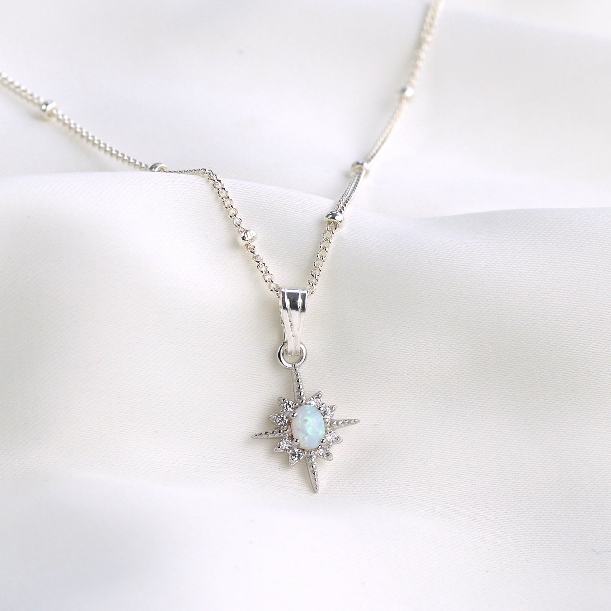 Silver Delicate Opal North Star Necklace