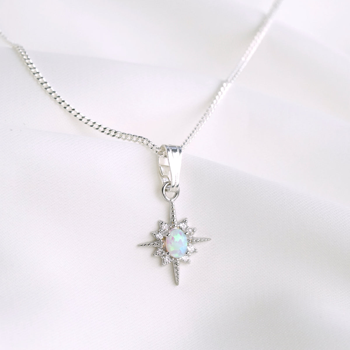 Silver Delicate Opal North Star Necklace