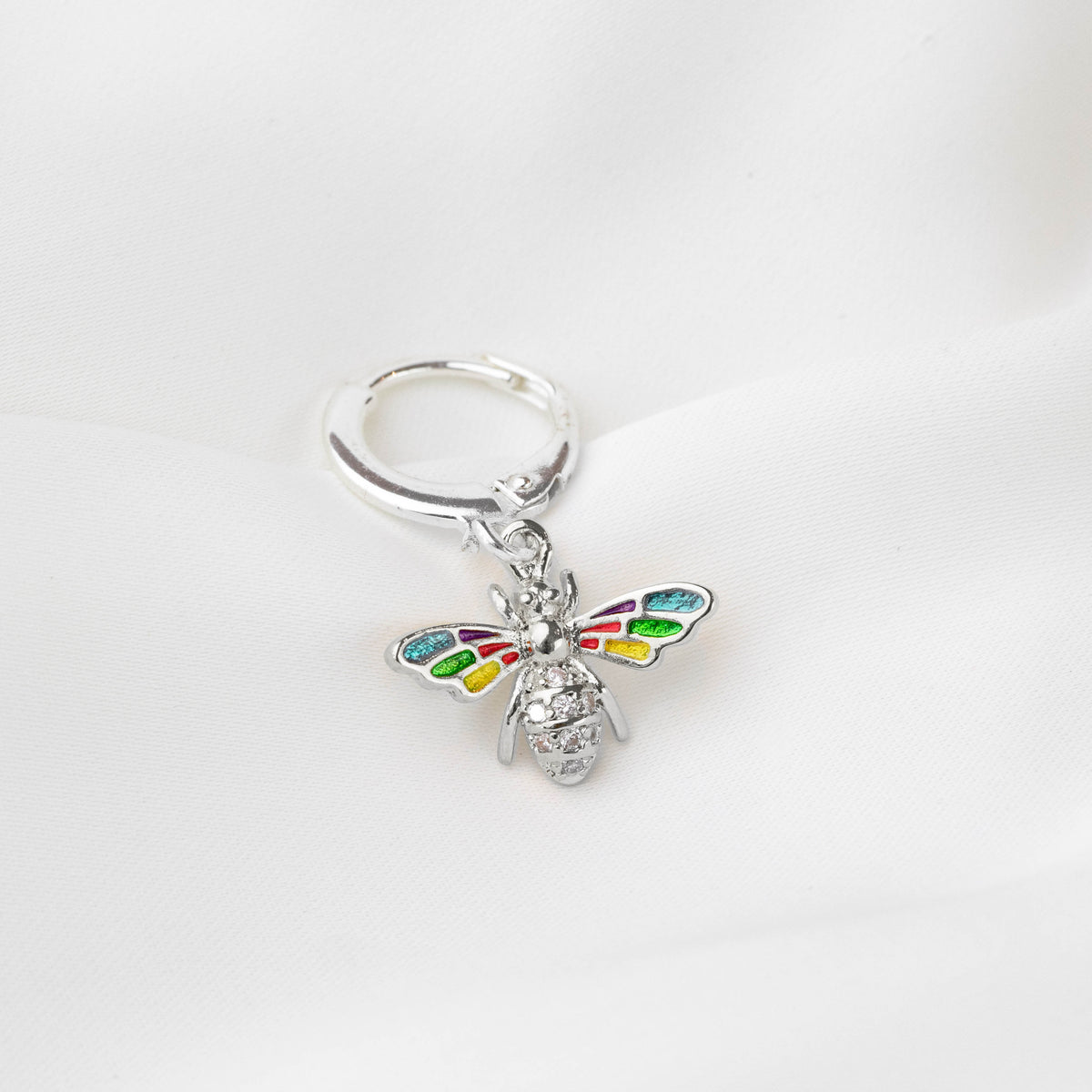 Silver Colourful Bee Earring