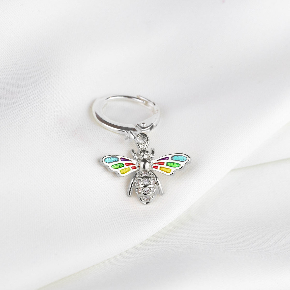 Silver Colourful Bee Earring
