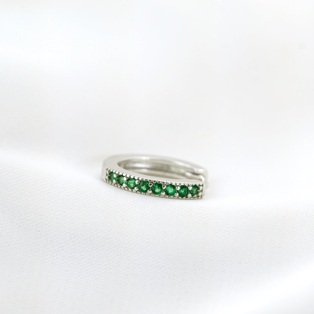 Silver Emerald Diamond Ring Hoop