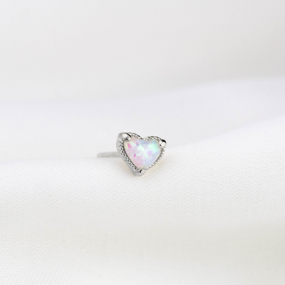 Silver Opal Heart Stud