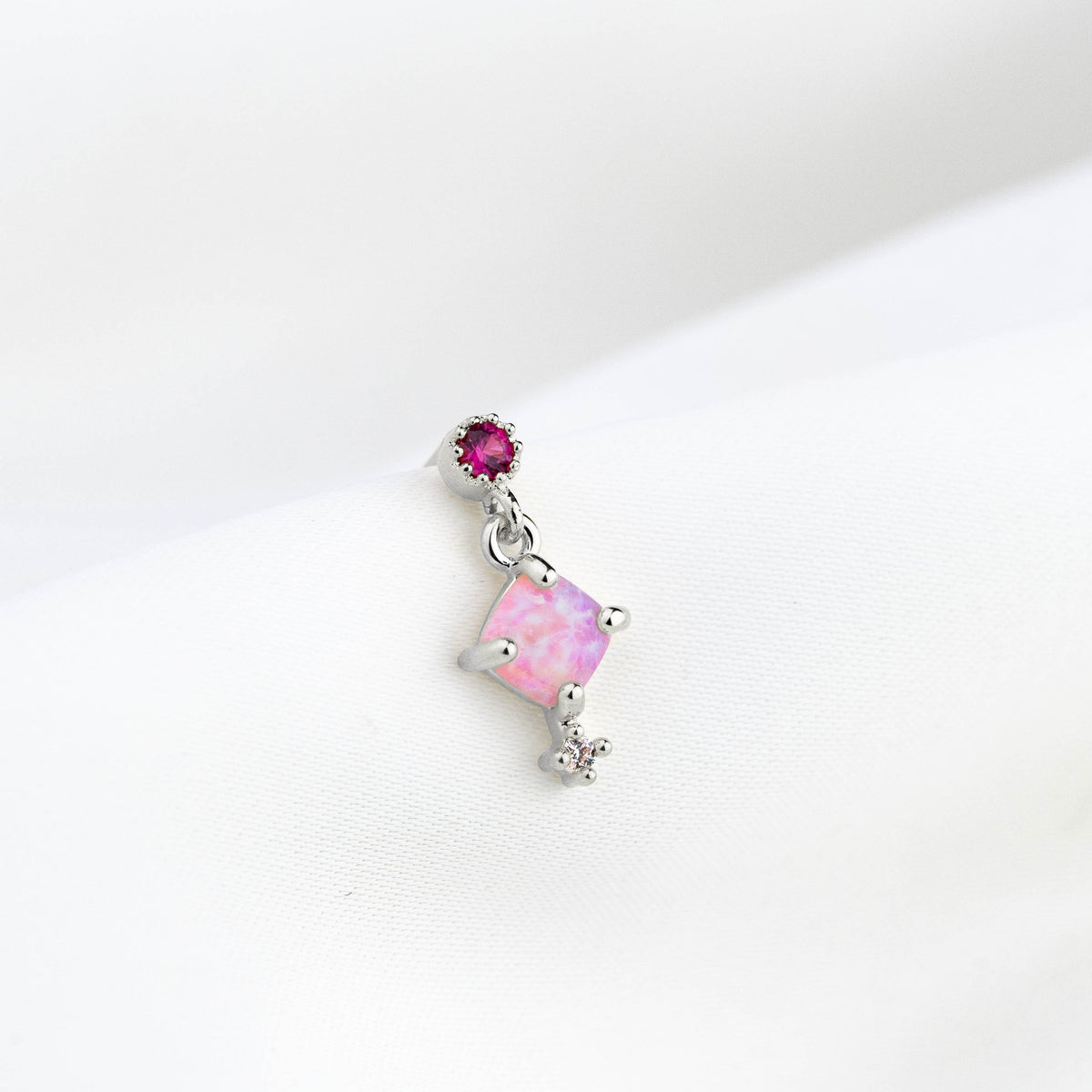 Silver Pink Cubic Opal Earpin